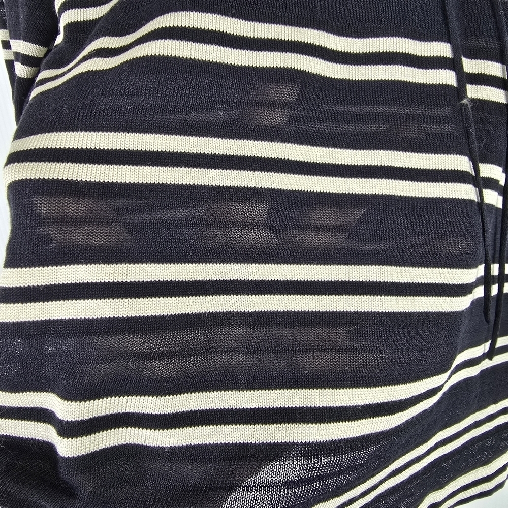 Akris Womens Cotton Silk Black Tan Striped Long Sleeve V Neck Lace Up Sweater 12 - Picture 6 of 9